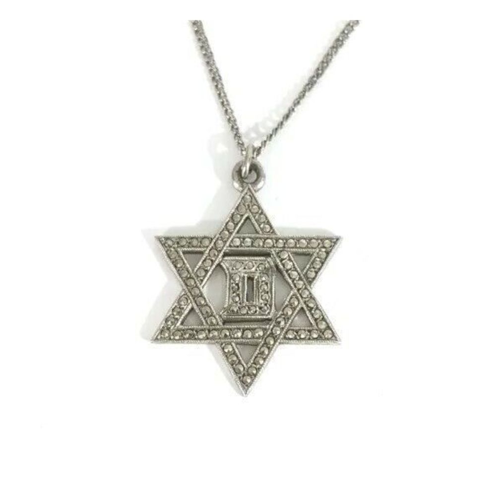Star Of David Necklace sterling silver and Marcasite Pendant Chain